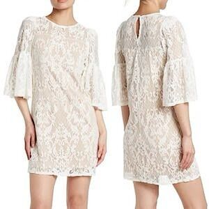 TASH+SOPHIE Cream White Ruffle Cuff Lace Shift Dress - NWT!
